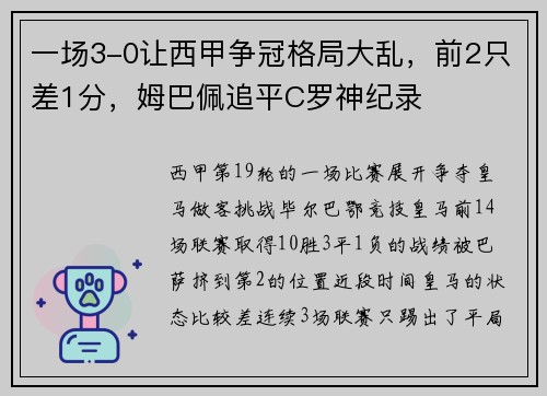 一场3-0让西甲争冠格局大乱，前2只差1分，姆巴佩追平C罗神纪录